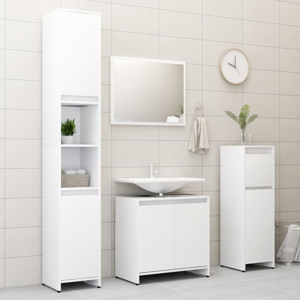 vidaXL Bathroom Furniture Set 3 Piece White Engineered Wood Washroom Cabinet