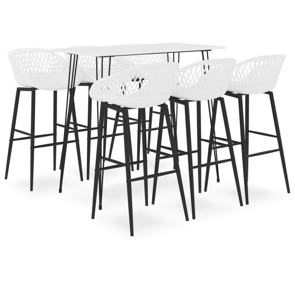 vidaXL Bar Set 7 Piece White Dining Room Kitchen Chair Stool Table Furniture