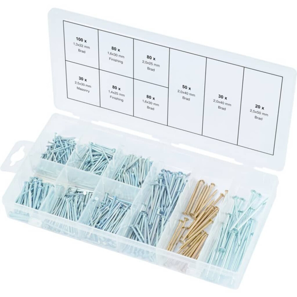 Ks Tools 550 Piece Nails Assortment Carpentry Pin Fastener With Case Steel 4042146510810