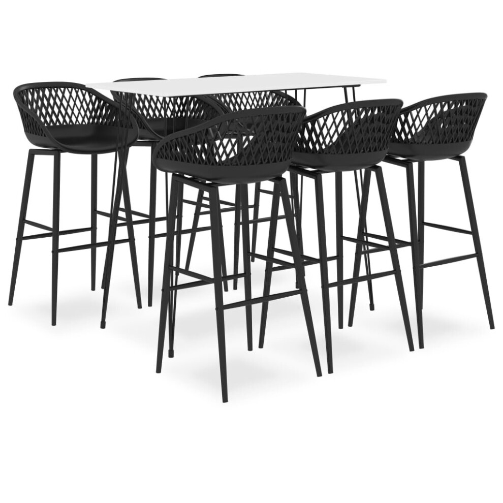 vidaXL Bar Set 7 Piece White and Black Kitchen Dining Room Chair Stool Table