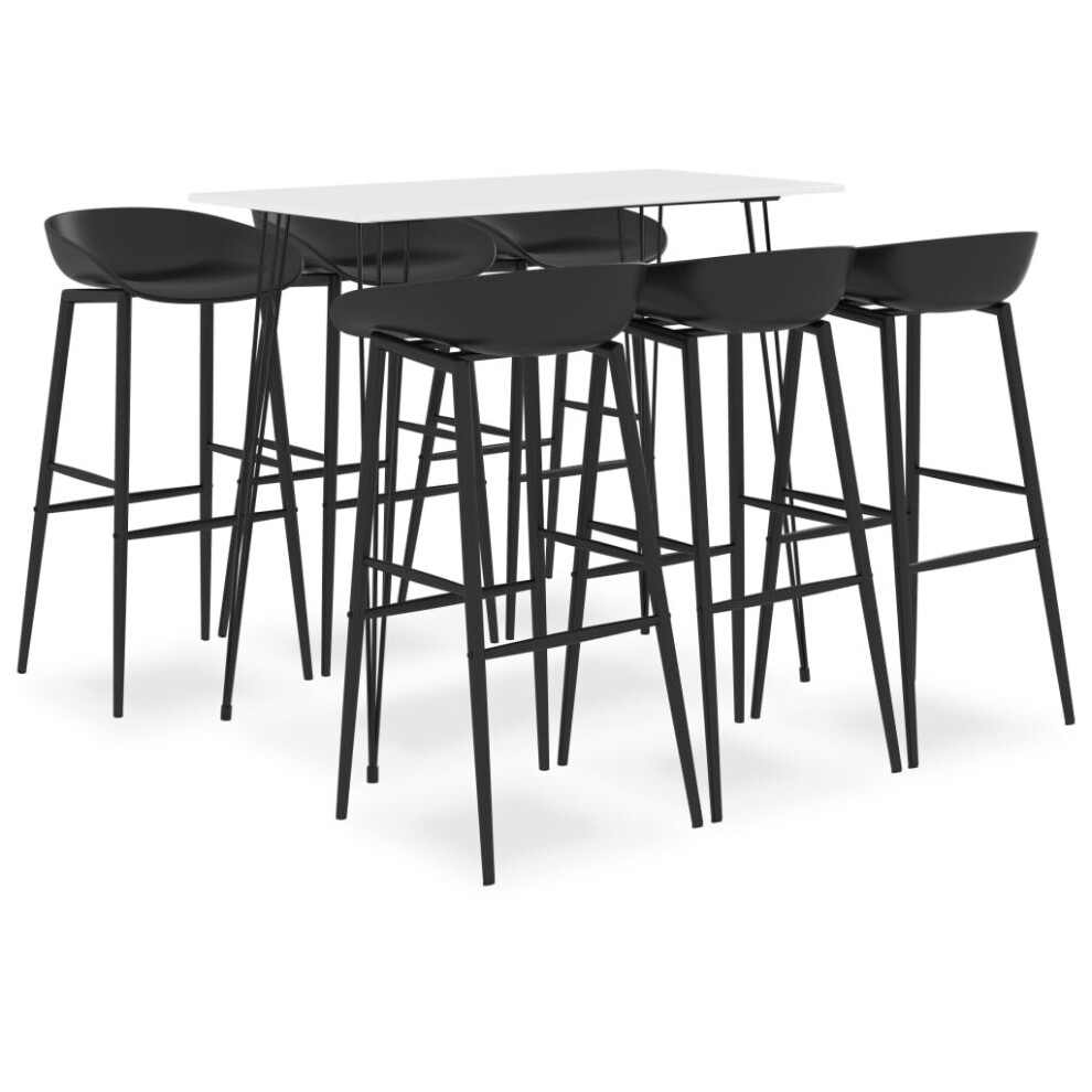 vidaXL Bar Set 7 Piece White and Black Kitchen Dining Room Chair Stool Table