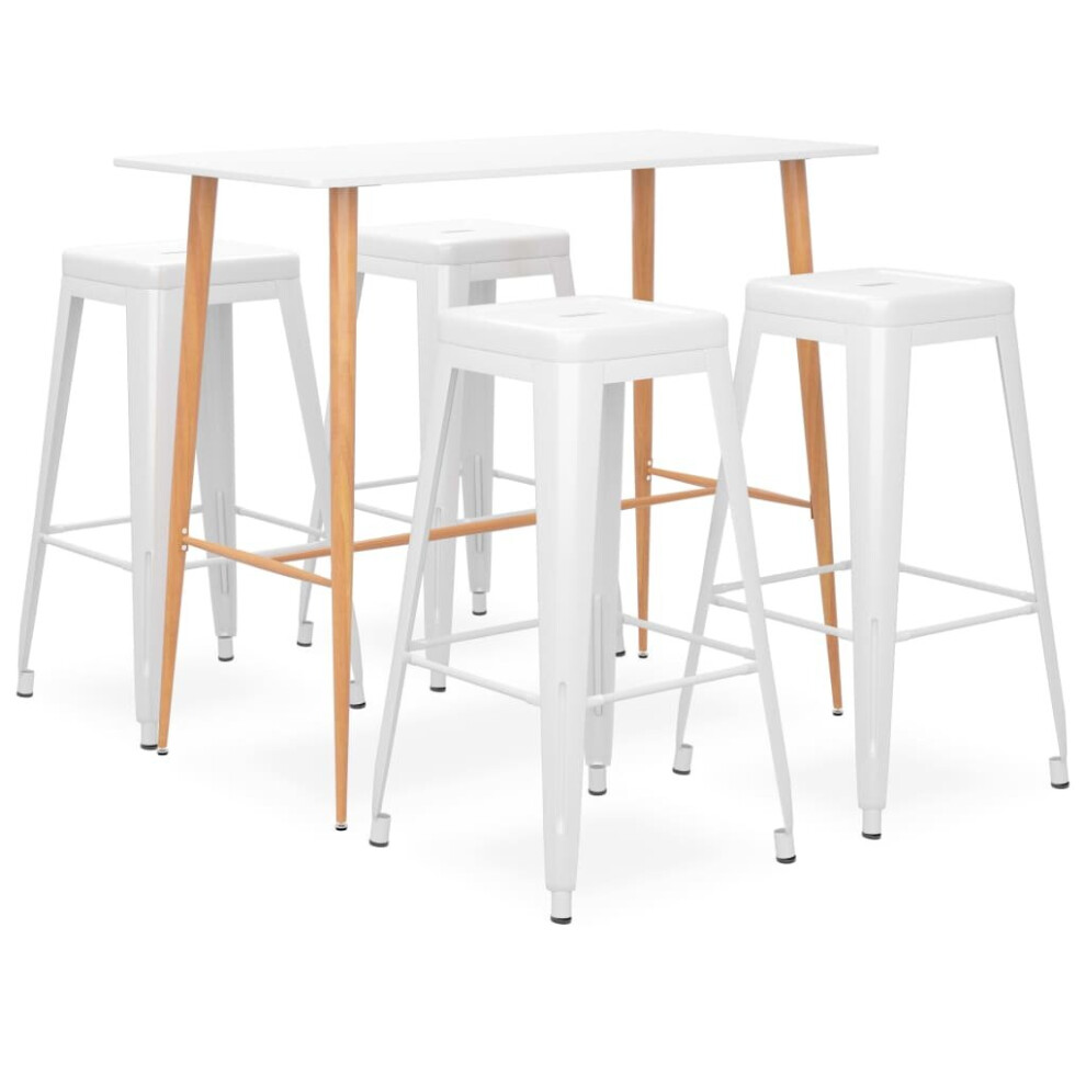 vidaXL Bar Set 5 Piece White Dining Room Kitchen Chair Stool Table Furniture