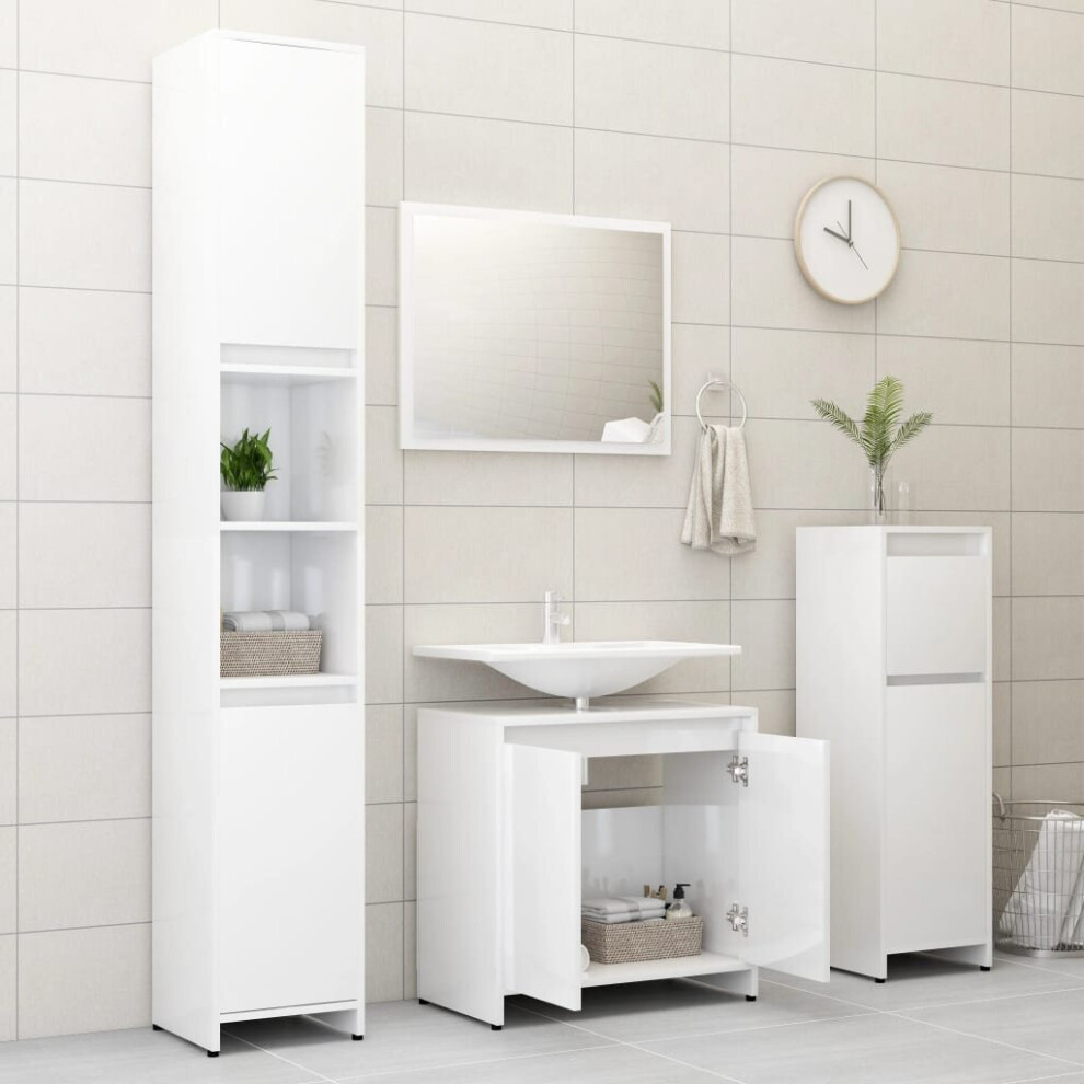 vidaXL Bathroom Furniture Set 3 Piece High Gloss White Chipboard Storage Unit