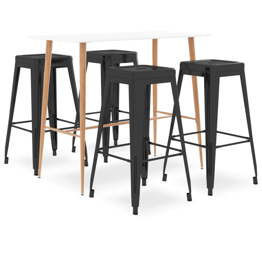 Vidaxl Bar Set 5 Piece White And Black Kitchen Dining Room Chair Stool Table