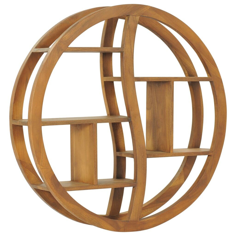 Vidaxl Solid Teak Wood Yin Yang Wall Shelf Wooden Ledge Floating Display Rack
