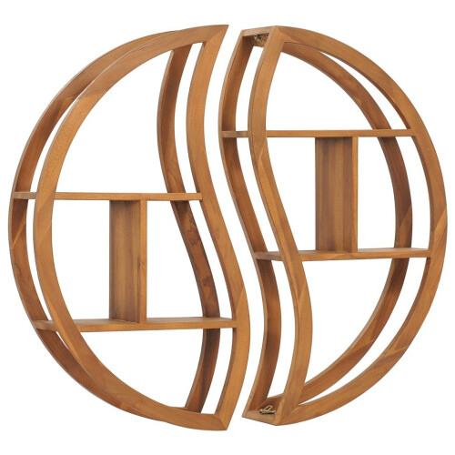 VidaXL vidaXL Solid Teak Wood Yin Yang Wall Shelf Wooden Ledge Floating Display Rack 2