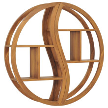 vidaXL Solid Teak Wood Yin Yang Wall Shelf Wooden Ledge Floating Display Rack