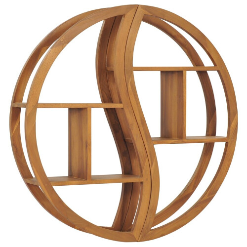 VidaXL vidaXL Solid Teak Wood Yin Yang Wall Shelf Wooden Ledge Floating Display Rack