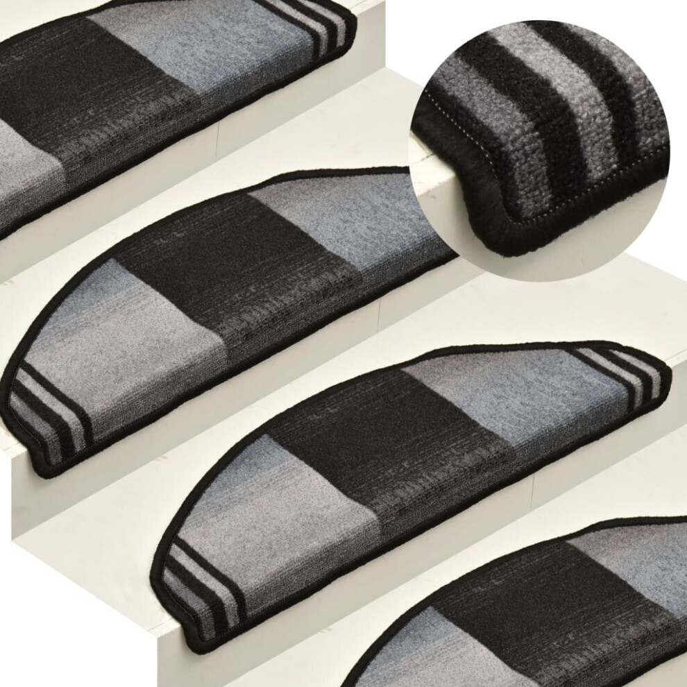 Vidaxl 15X Self-Adhesive Stair Mats Black And Grey Staircase Protector Cover