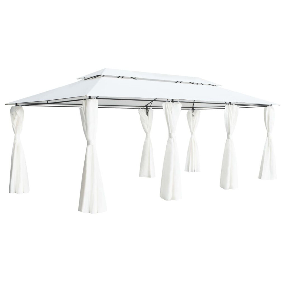 vidaXL Gazebo with Curtains White 180g/mÂ² Canopy Shelter Tent Garden Marquee