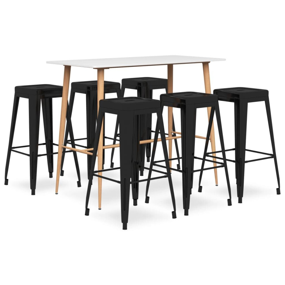 Vidaxl Bar Set 7 Piece White And Black Pub Bistro Table And Chair Counter Set