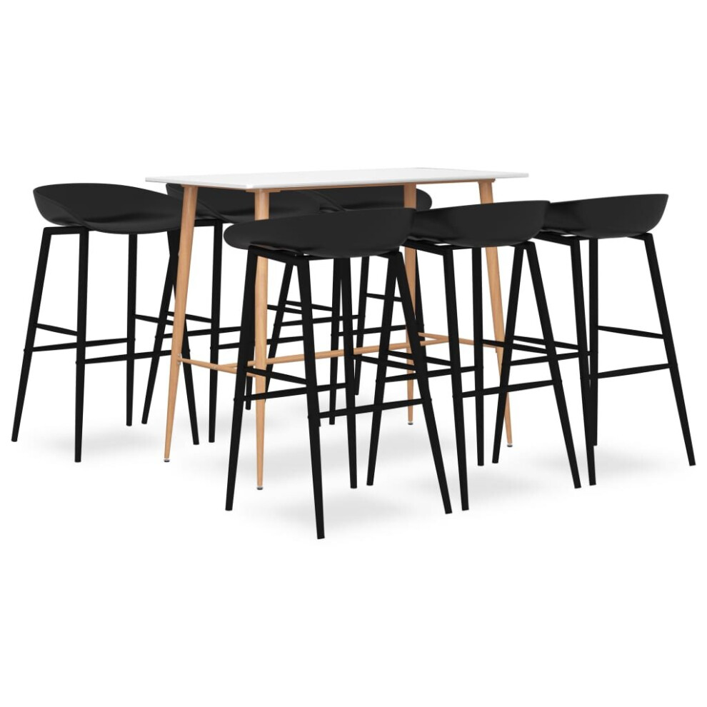 Vidaxl Bar Set 7 Piece White And Black Kitchen Dining Room Chair Stool Table