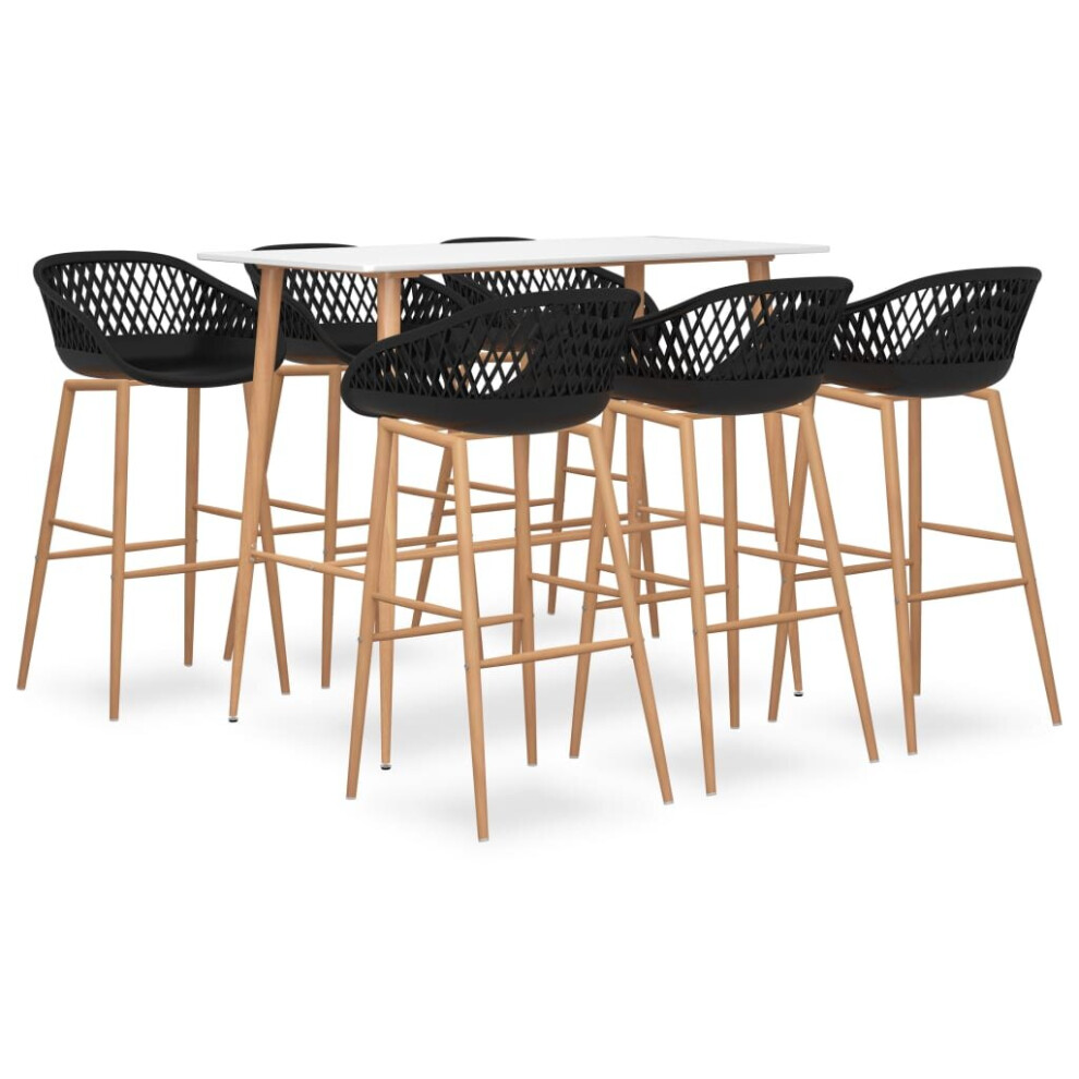 vidaXL Bar Set 7 Piece White and Black Kitchen Dining Room Chair Stool Table