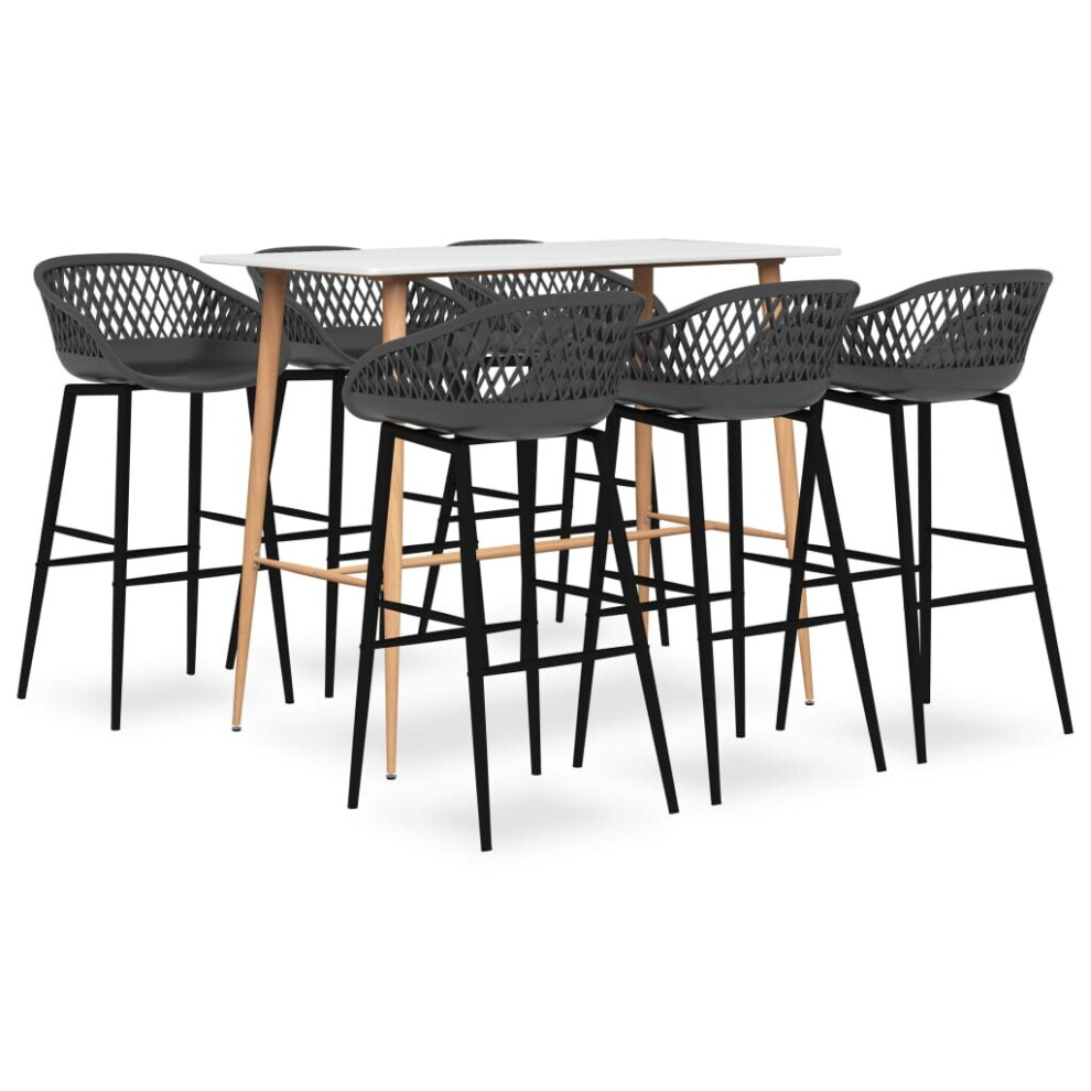 vidaXL Bar Set 7 Piece White and Grey Kitchen Dining Room Chair Stool Table