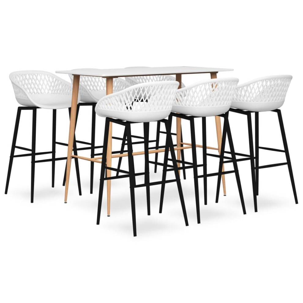 vidaXL Bar Set 7 Piece White Dining Room Kitchen Chair Stool Table Furniture