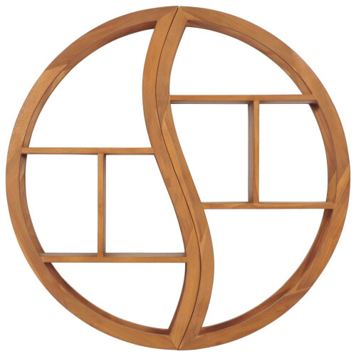 VidaXL vidaXL Solid Teak Wood Yin Yang Wall Shelf Wooden Ledge Floating Display Rack 1