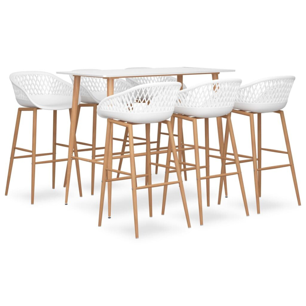 vidaXL Bar Set 7 Piece White Dining Room Kitchen Chair Stool Table Furniture