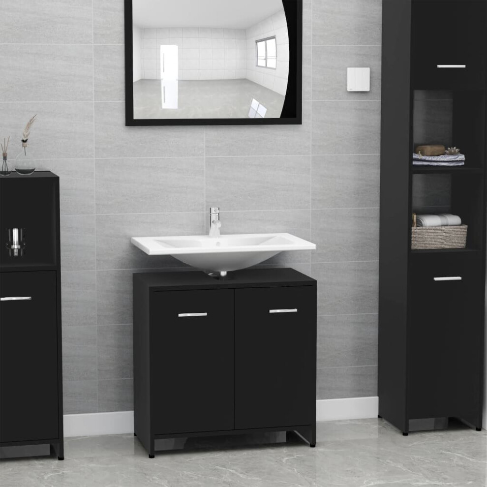 vidaXL Bathroom Cabinet Black Chipboard Washroom Cupboard Under Basin Unit