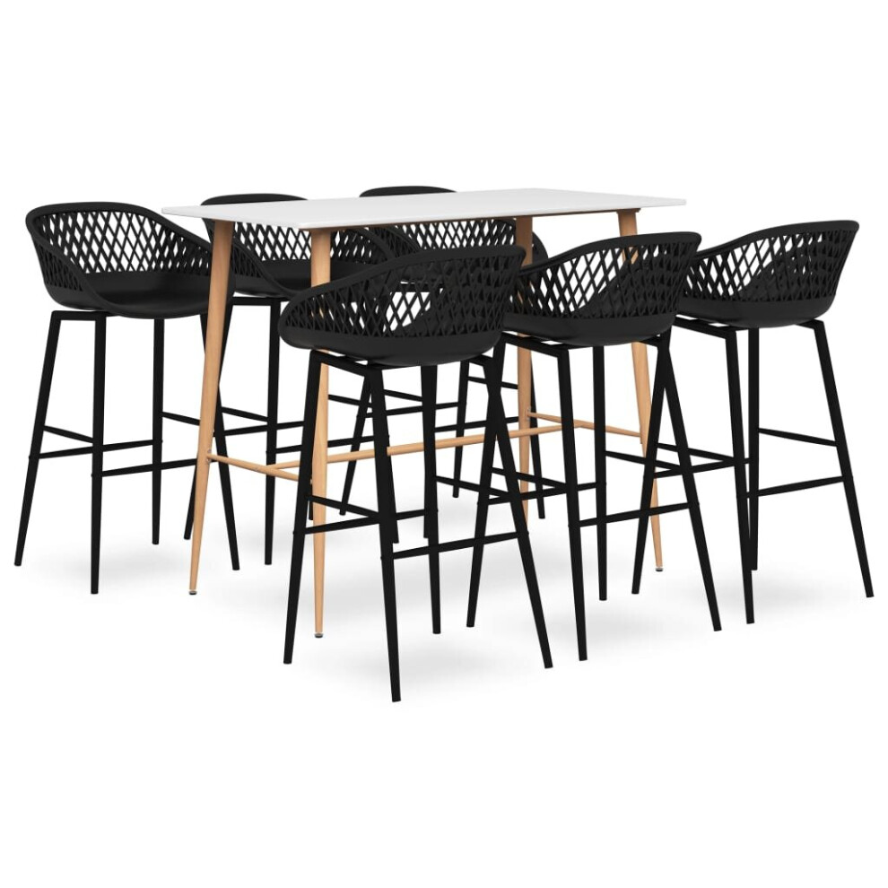 Vidaxl Bar Set 7 Piece White And Black Bistro Pub Table And Chair Counter Set