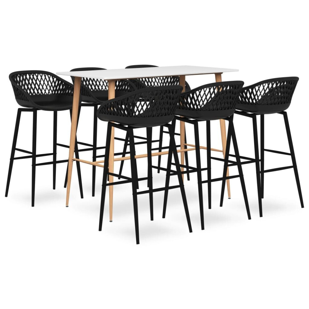 vidaXL Bar Set 7 Piece White and Black Bistro Pub Table and Chair Counter Set