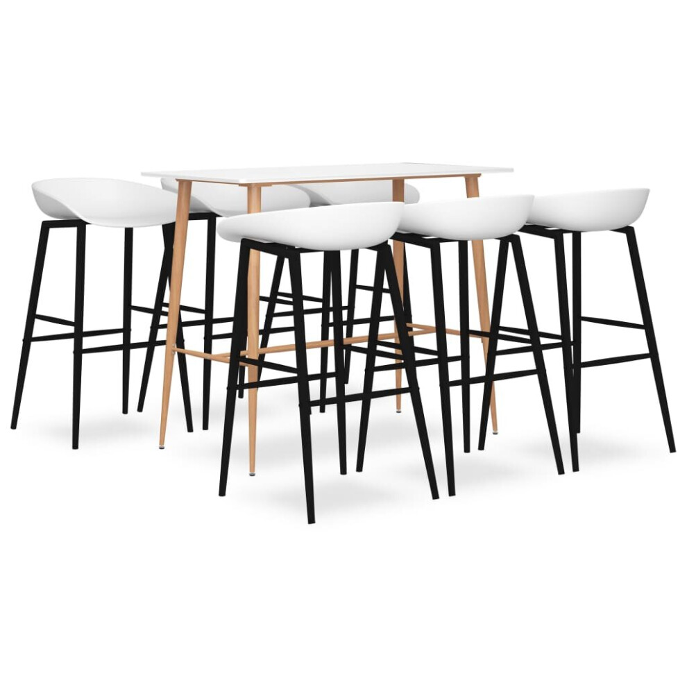 Vidaxl Bar Set 7 Piece White Dining Room Kitchen Chair Stool Table Furniture