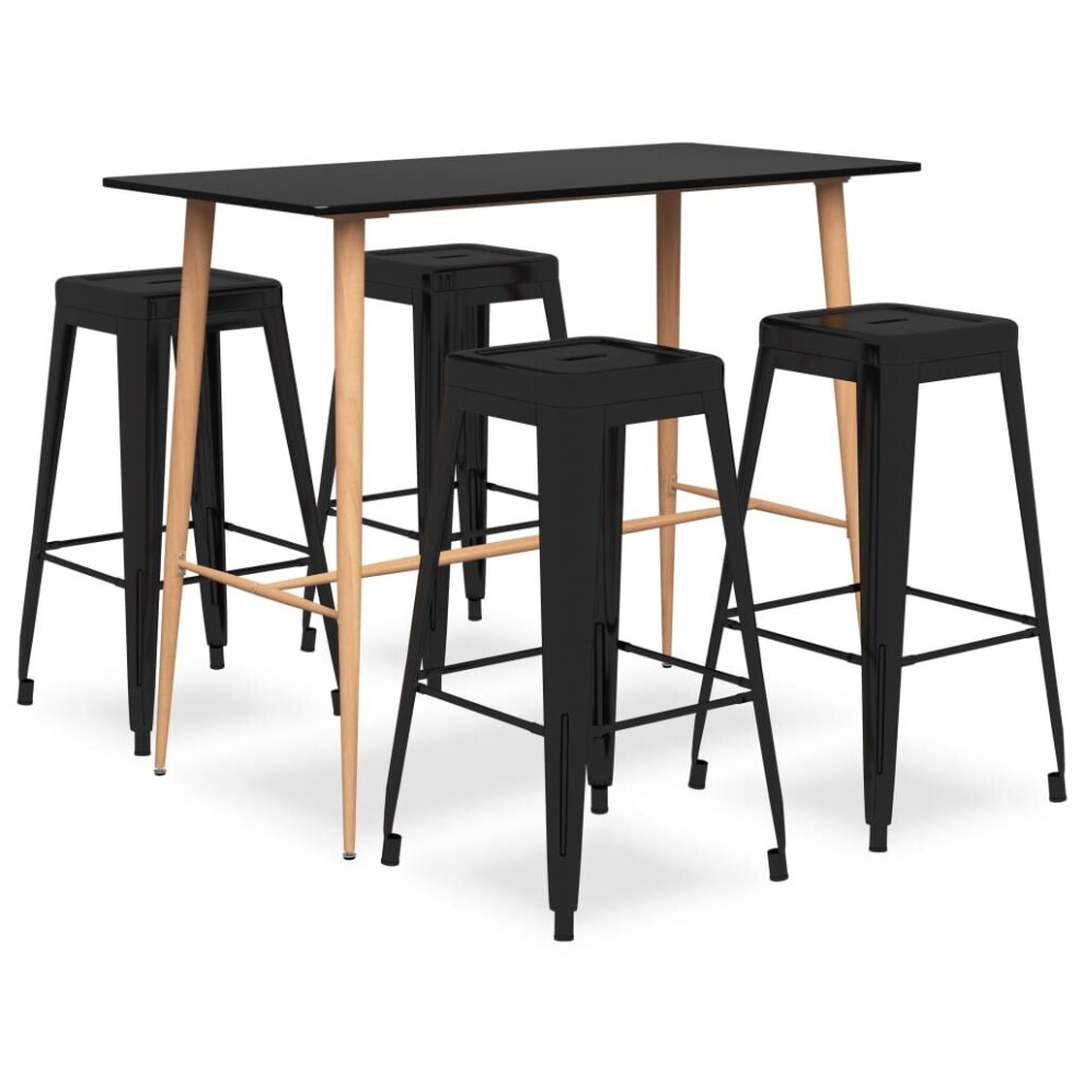 vidaXL Bar Set 5 Piece Black Dining Room Kitchen Chair Stool Table Furniture