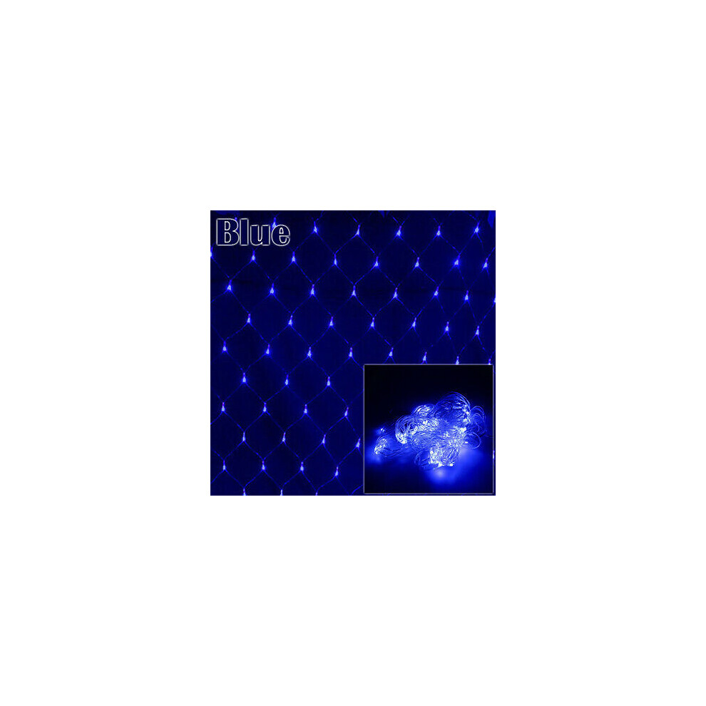 (Blue, 200LED 3m x 2m) LED String Fairy Lights Net Mesh Curtain Wedding Party In/Outdoor Xmas Decor