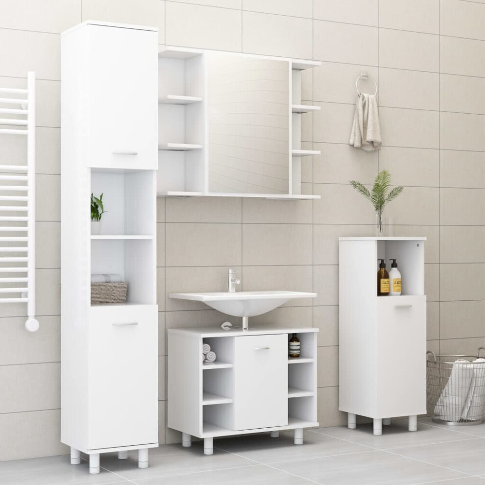 vidaXL Bathroom Furniture Set 4 Piece White Chipboard Washroom Storage Cabinet