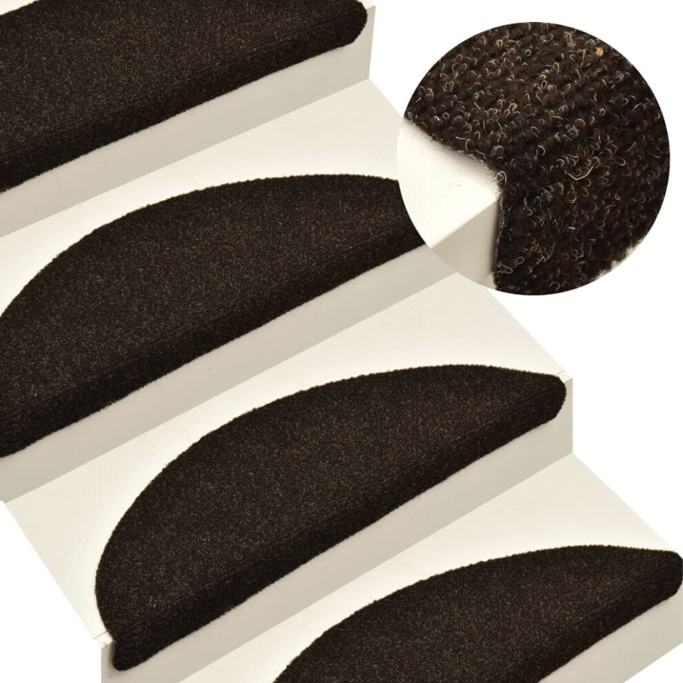 Vidaxl 15X Self-Adhesive Stair Mats Dark Brown Needle Punch Carpet Stair Tread