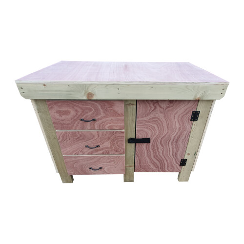 (5ft, Without Back Panel) Wooden Workbench Eucalyptus Top Tool Cabinet Double Shelf with Lockable Cupboard 2
