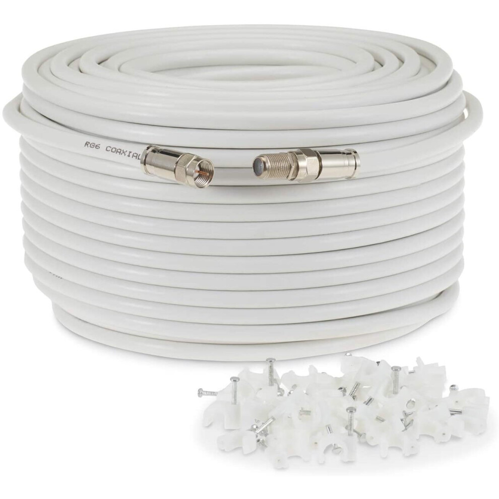 (30 Meter, White) Viewi Fully Assembled RG6 Satellite Coax Cable Extension TV Lead Kit with Premium Fitted Compression F Connectorsfor Sky Q HD,Freesat and Virgin Media