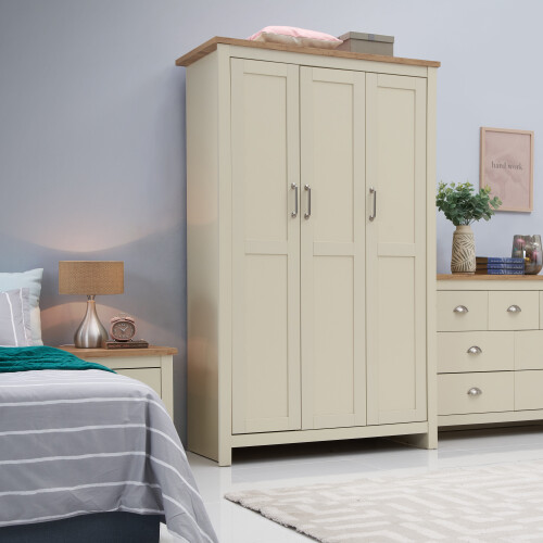 Lisbon 3 Door Triple Wardrobe In Cream - Bedroom Furniture