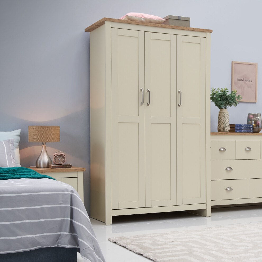 Lisbon 3 Door Triple Wardrobe In Cream - Bedroom Furniture