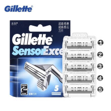 Gillette Sensor Excel Razor Blade 5 Pack (91098777) - Self-Adjusting Twin Blades, Microfins, Long-Lasting, Fits Sensor & Vector 3 Razors