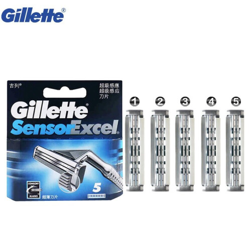 Gillette Gillette Sensor Excel Razor Blade 5 Pack (91098777) - Self-Adjusting Twin Blades, Microfins, Long-Lasting, Fits Sensor & Vector 3 Razors 2