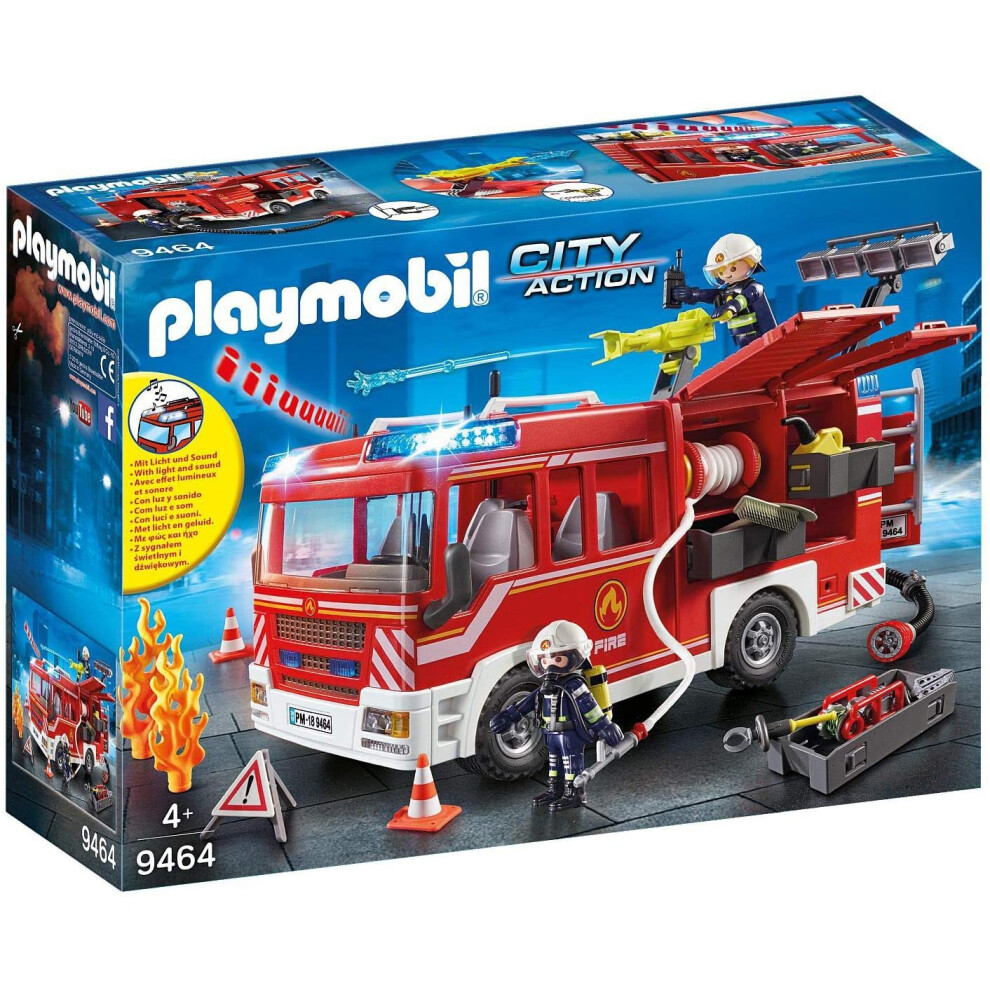 Playmobil City Action 9464 Fire Engine Light Sound Working Water Cannon 138piece 