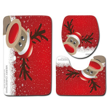 (E) Christmas Xmas Bathroom Santa Non Slip Mat Toilet Seat Cover Set Home Decoration