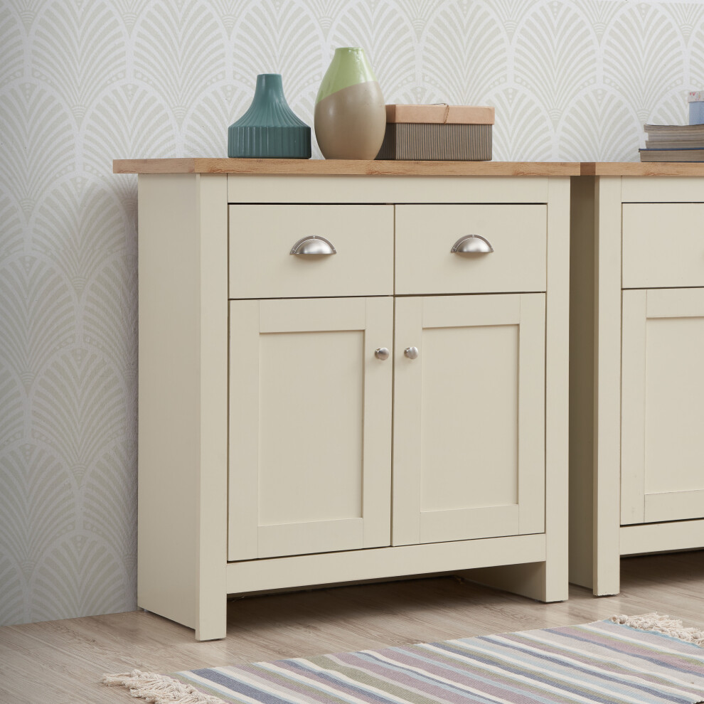 Lisbon Compact 2 Doors 2 Drawer Sideboard Storage Cupboard Cream Oak