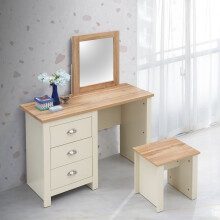 Lisbon Dressing Table 3 Drawer Set Cream Makeup Desk Stool Mirror