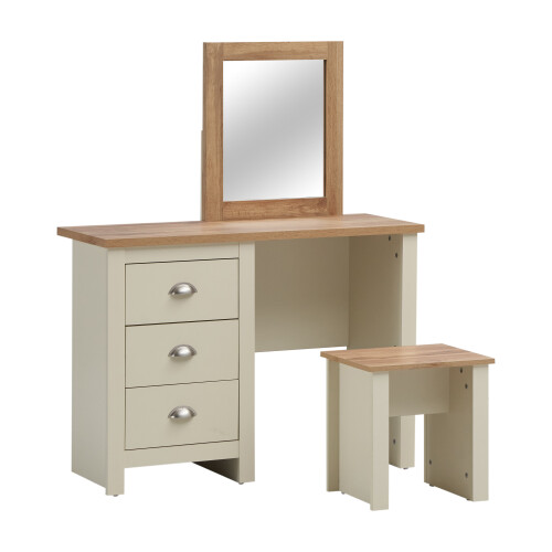 Timber Art Design UK Lisbon Dressing Table 3 Drawer Set Cream Makeup Desk Stool Mirror 1