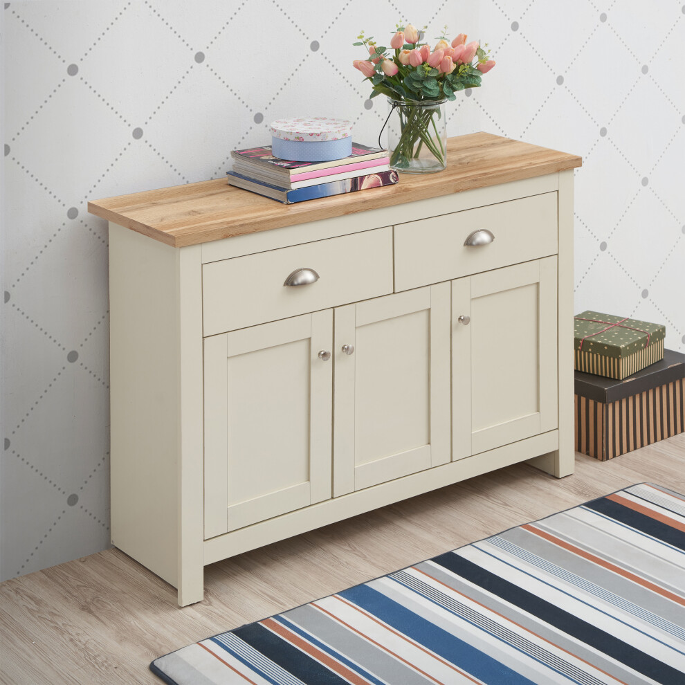 Timber Art Design Uk Lisbon Sideboard 3 Doors 2 Drawers Buffet Storage Cabinet Cupboard Cream