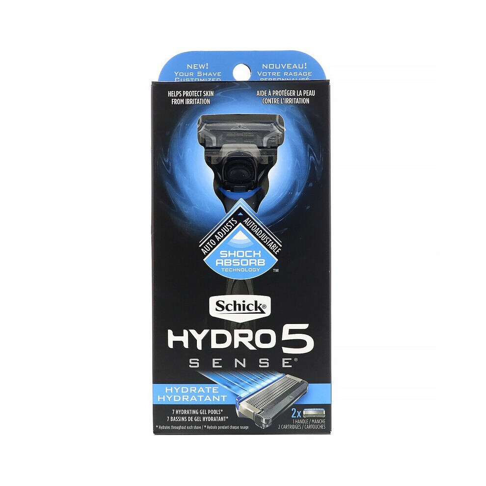 Schick, Hydro 5 Sense, Hydrate, 1 Razor, 2 Cartridges-image-OPC-P6GNRBG-NEW