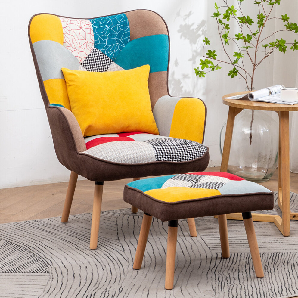 Upholstered Armchair with Footstool and Cushion