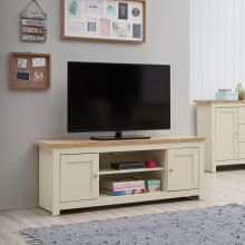 Lisbon TV Unit Stand Media Cabinet 2 Doors + Shelf Cream