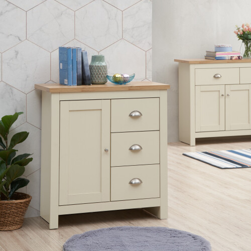 Timber Art Design UK Lisbon 1 Door 3 Drawer Storage Cabinet Sideboard Cream 1