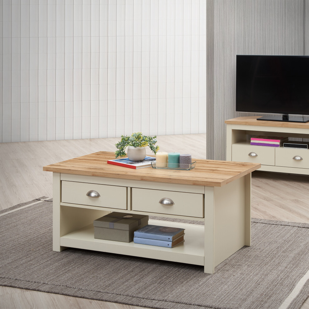 Lisbon Living Room 2 Drawer Coffee Table Cream Storage Furniture