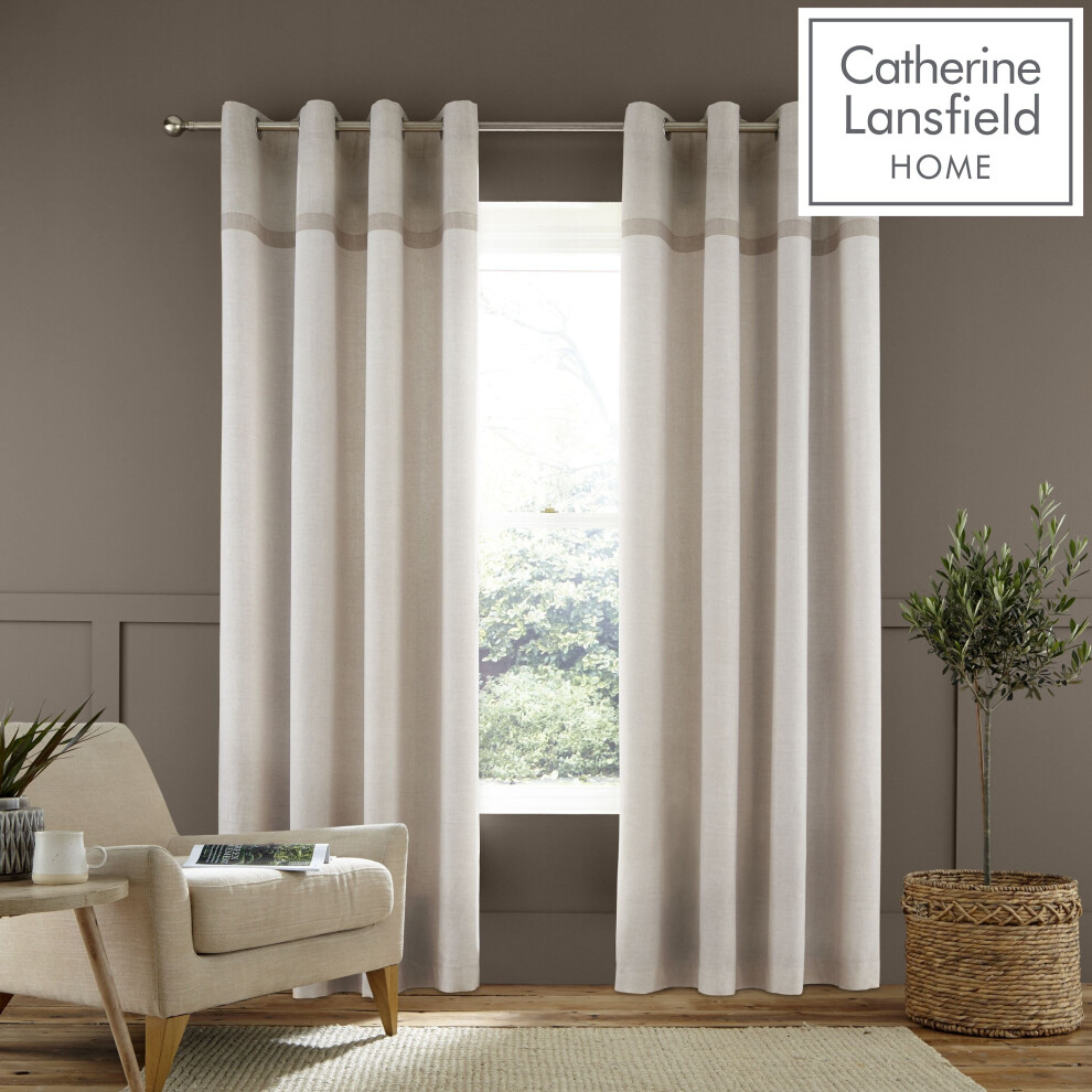 Catherine Lansfield Melville Woven Texture 66 x 90 Inch Eyelet Curtain Pair Natural