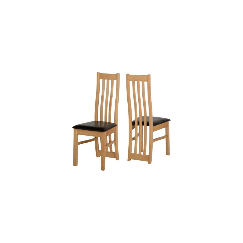 2x Ainsley Dining Chairs Oak Veneer/Brown Faux Leather (Sold In Pair)