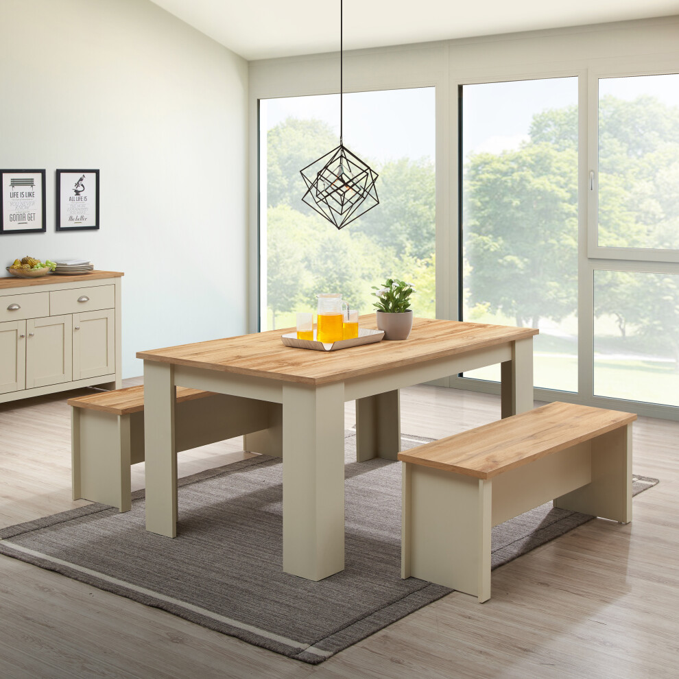 Lisbon Dining Table 150 cm with 2 Benches Kitchen Dining Table Set