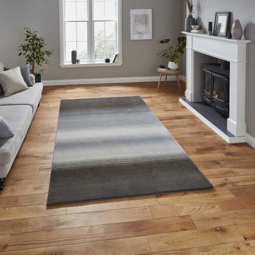 Think Rugs (120x170cm) Modern Elements EL2267 Stripe Hand Made Wool Rugs in Grey Abstract Soft Mats